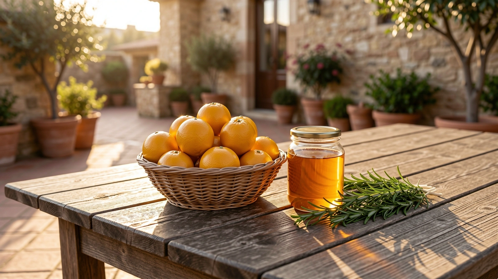 Ambiente de nutrición mediterránea en un patio soleado